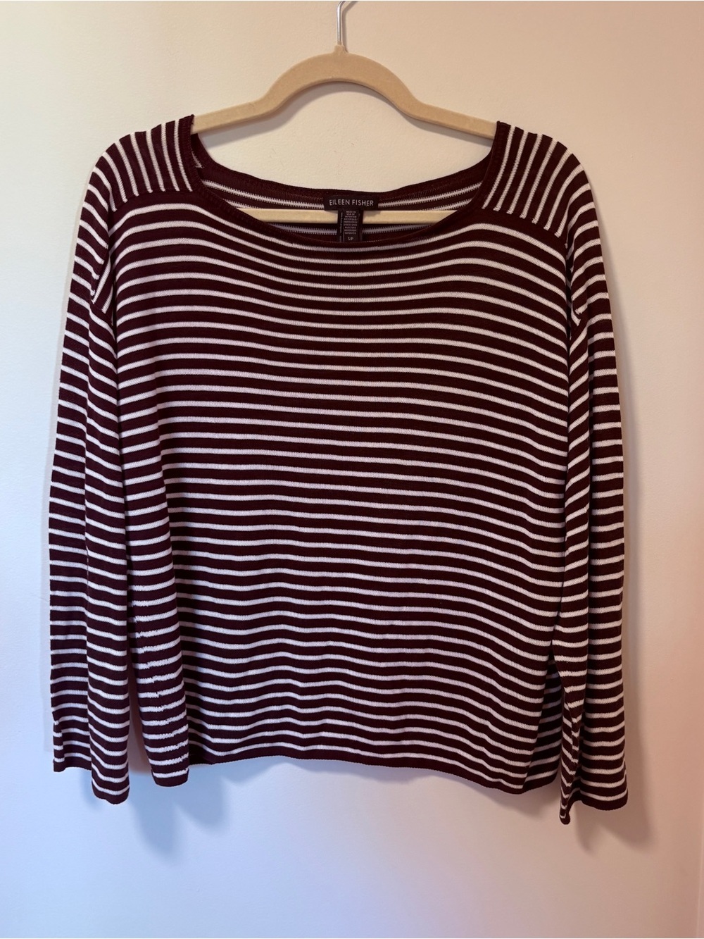 Eileen Fisher Tencel Lyocell Long Sleeve Shirt Brown White Striped Coastal Small